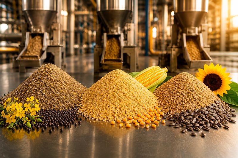 Farelos de canola, milho e girassol